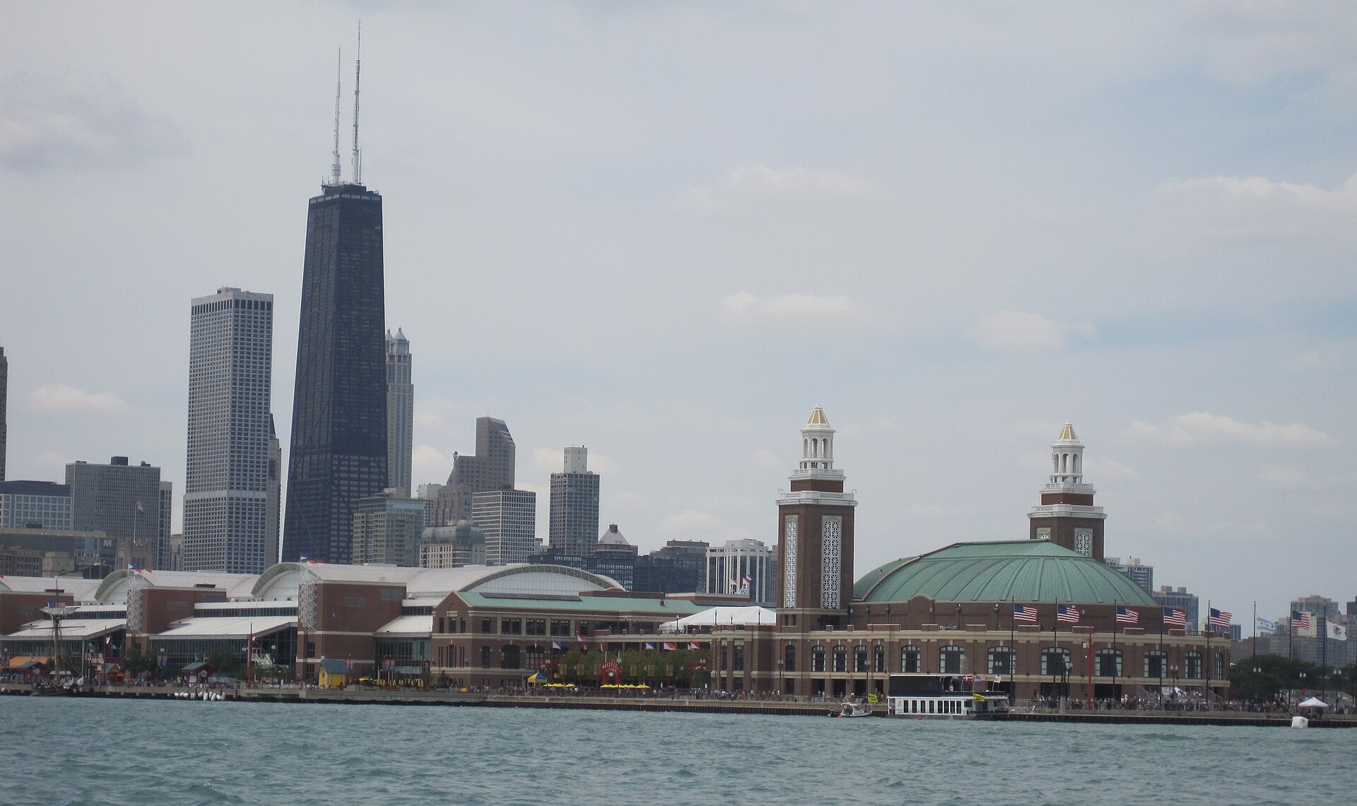 Navy Pier's 1916 headhouse and the skyline, seen from the lake
