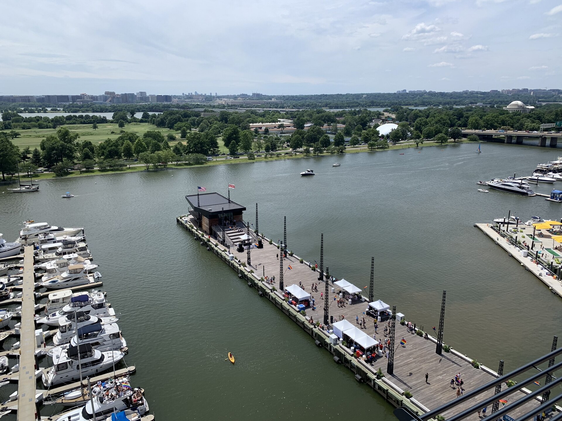 A pier at The Wharf reaching into the Washington Channel, seen from above