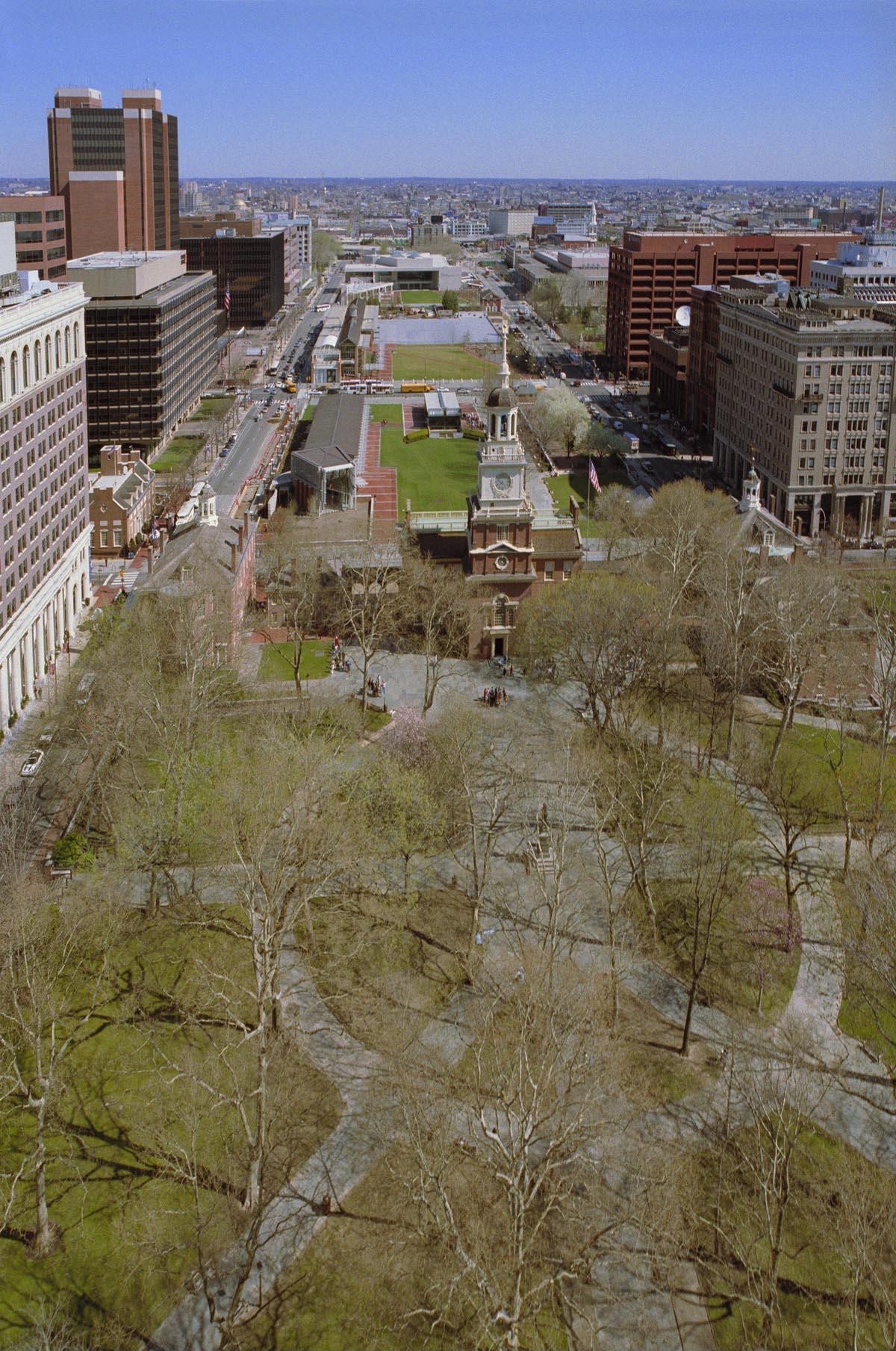 Independence Mall and Independence Hall from above