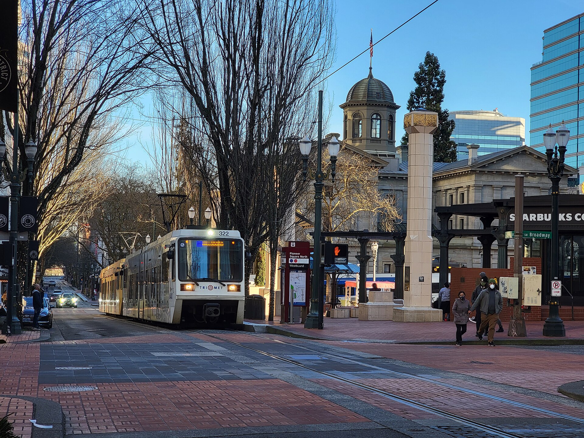 MAX on the Portland transit mall near Pioneer Square